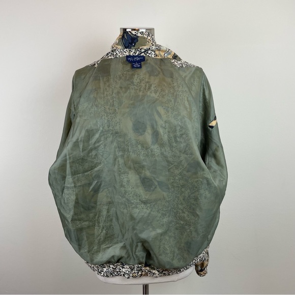Kim Rogers Sport Olive Green Navy Blue Silk Floral Full Zip Jacket Women Small - Picture 7 of 8